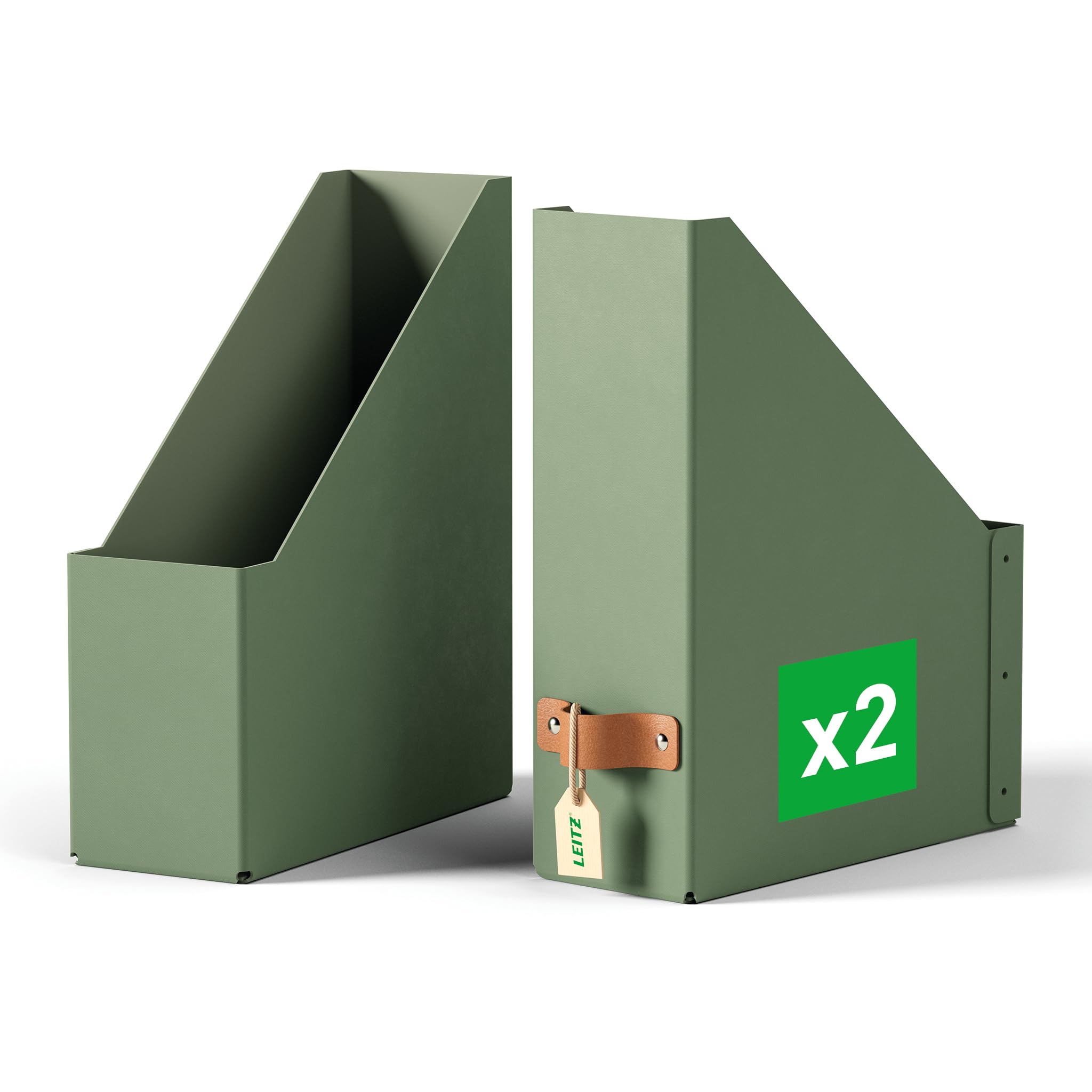 Leitz Puro Magazine File - Set of 2 Durable A4 Holders, Sage Green, 900 Sheet Capacity