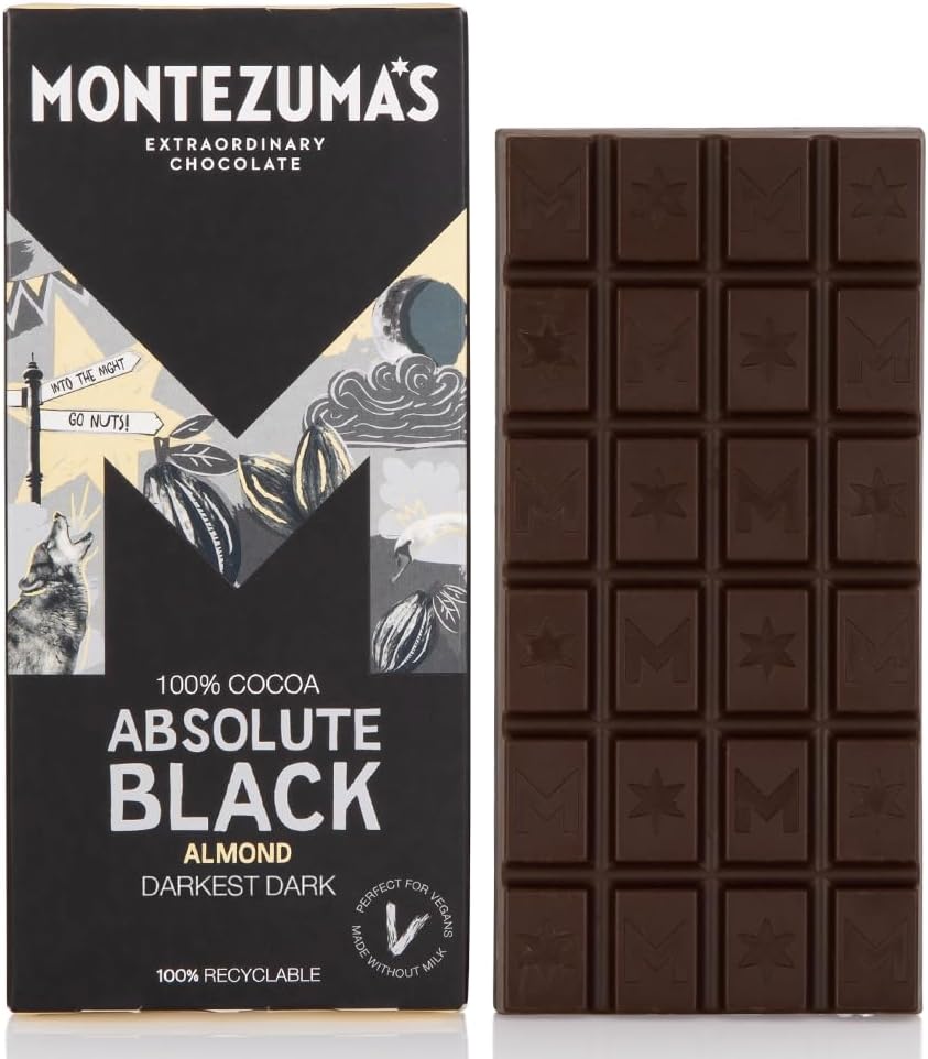 Montezuma - Absolute Black 100% Kakao Zartbitterschokolade mit Mandeln 90g Tafel
