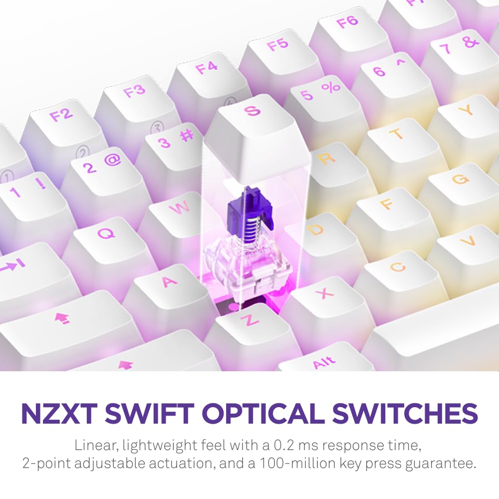 NZXT Function 2 MiniTKL Gaming Keyboard – White, Optical Switches, 8000Hz Polling, Aluminum Frame 8
