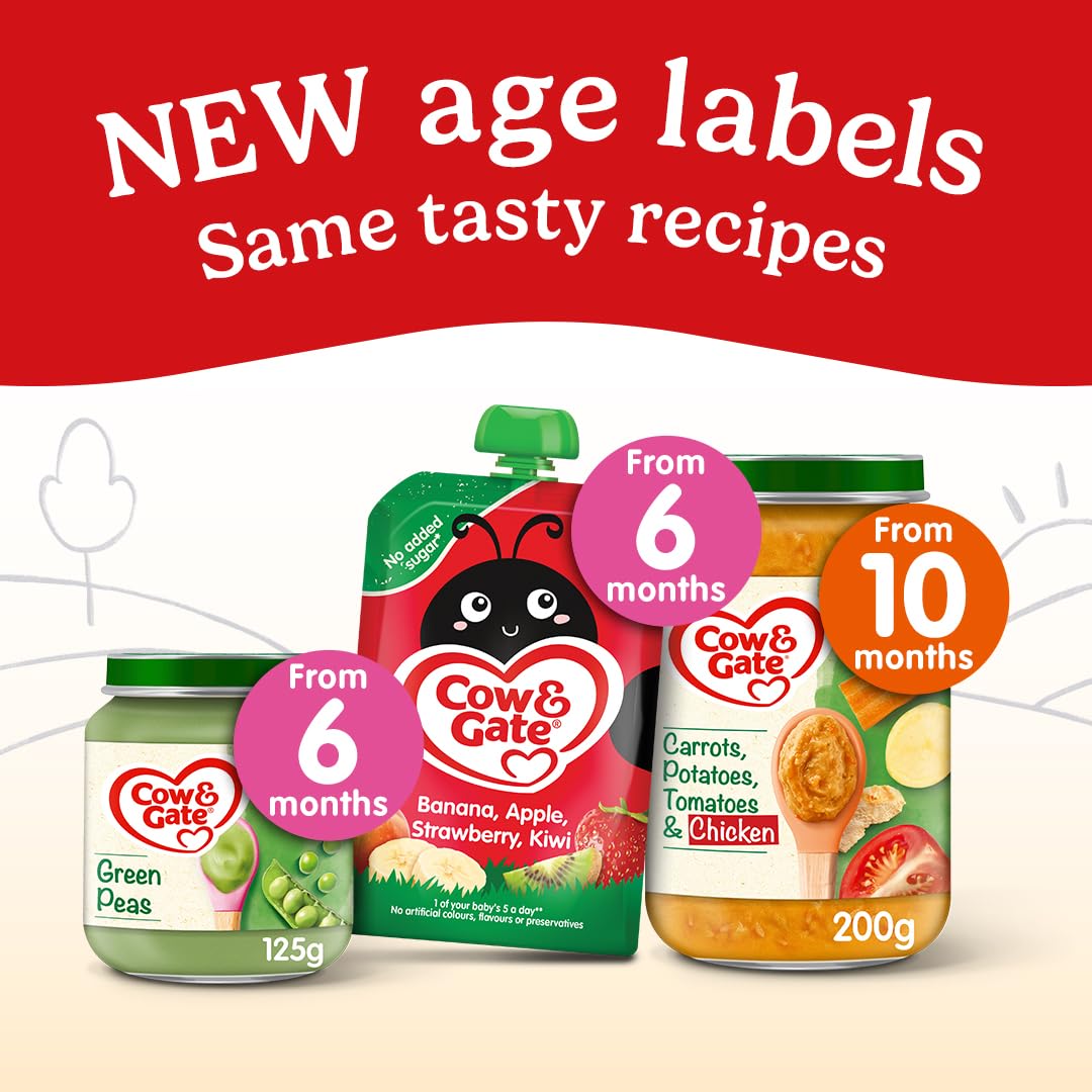 Cow & Gate Fruit Pouch Apple & Banana Baby Food Snacks, 4+ Months, 6x100g Pack