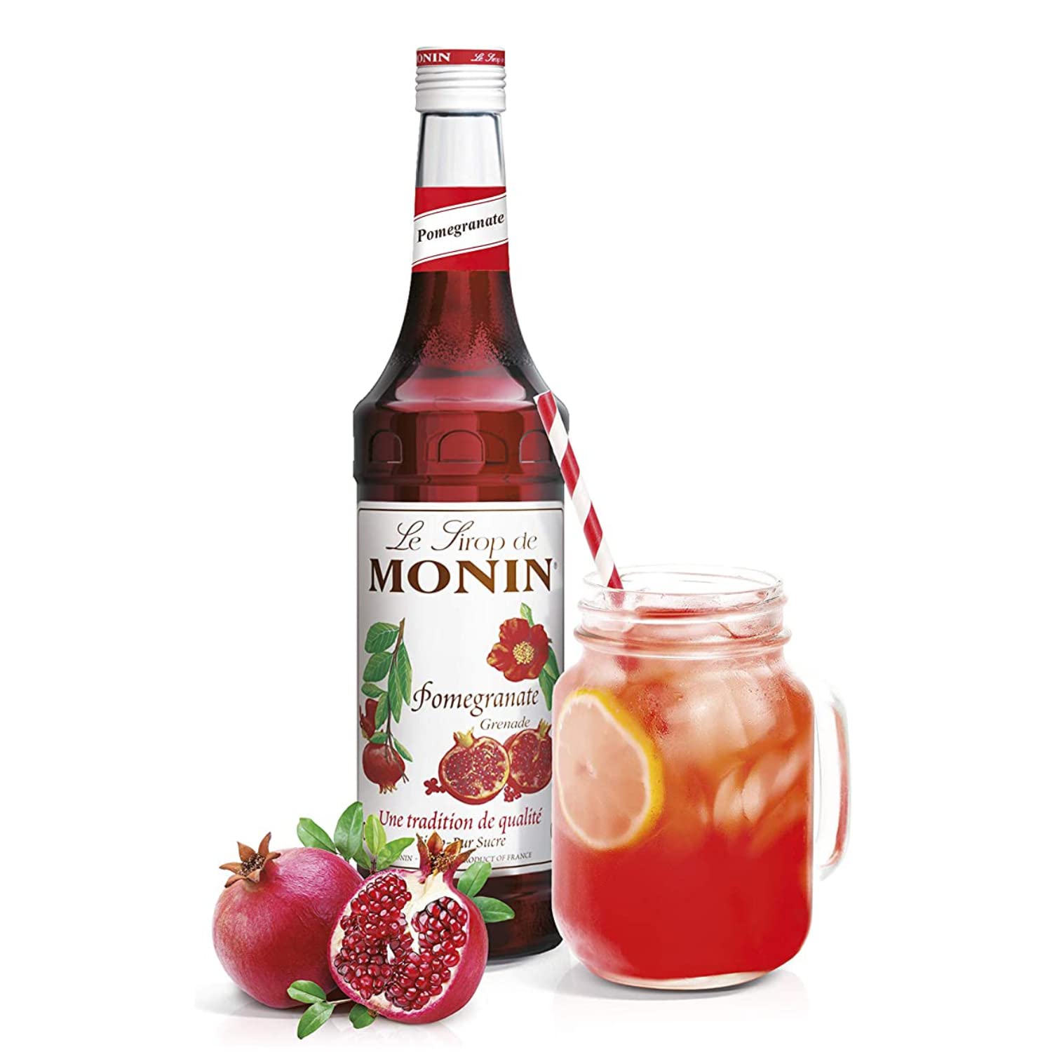 Monin Premium Pomegranate Syrup - Rich Red Fruit Flavor | 700ml Glass Bottle | Vegan Friendly