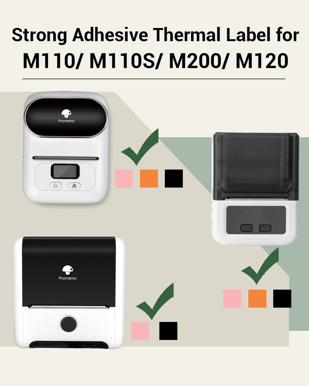 Phomemo Thermal Printer Labels - 3 Rolls, 40x30mm White Rectangular, Ink-Free Printing | Compatible with M110/M220/M221 3
