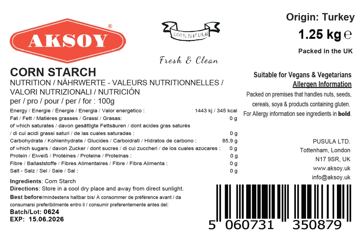 AKSOY 100% Pure Corn Starch | 1.25 KG Resealable Pouch | Non-GMO, Vegan Thickener for Gravy, Sauces, Baking & Puddings 5