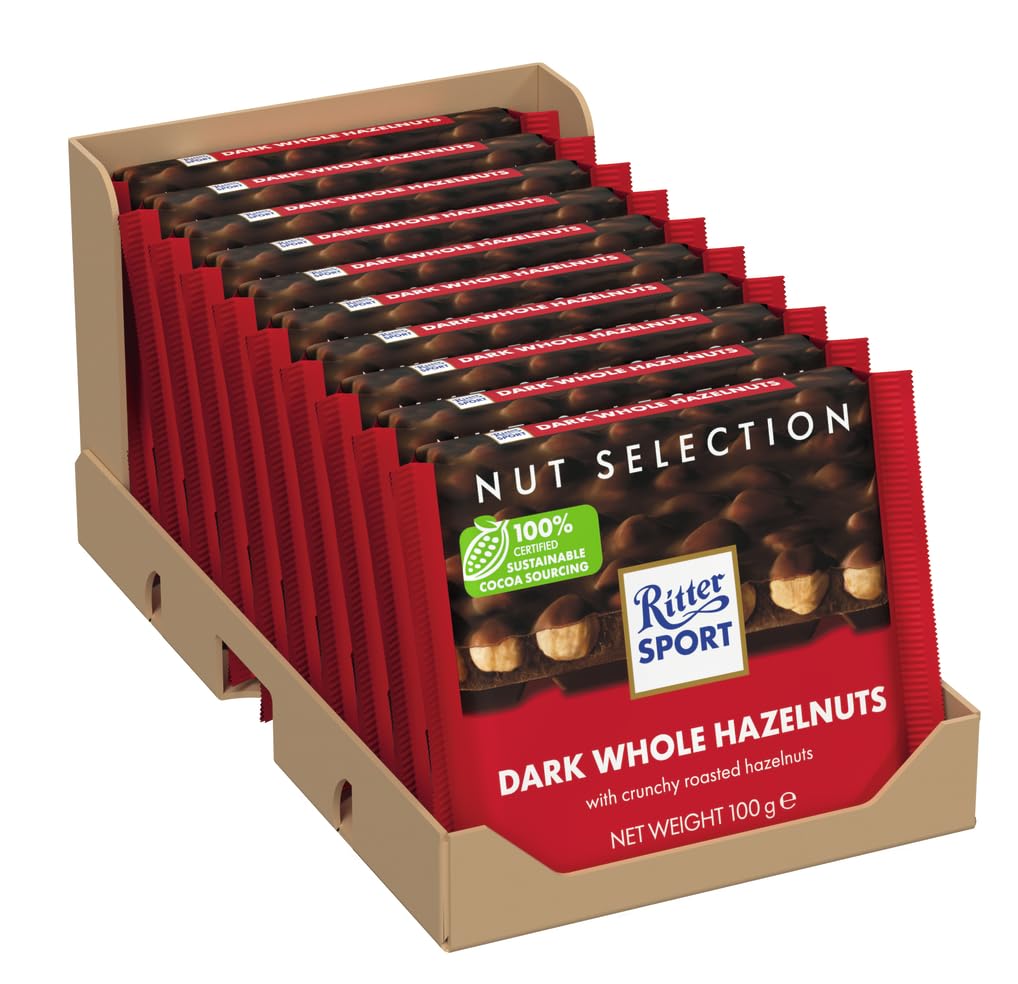 Ritter Sport Whole Hazelnuts Dark Chocolate Bar, 100g, Case of 10