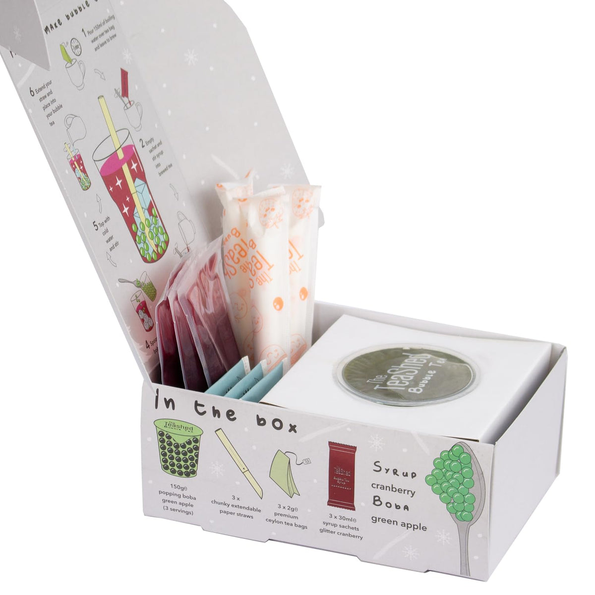 The TeaShed Winter Glitter Christmas Bubble Tea Kit - Cranberry & Apple Flavours | 3 Servings 3
