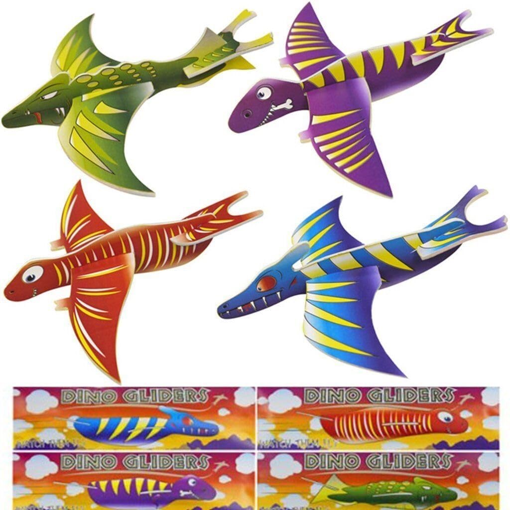 G4GADGET Pack of 12 Dinosaur Flying Glider Planes - Lightweight Foam, 4 Assorted Designs, Ideal for Kids Ages 3+