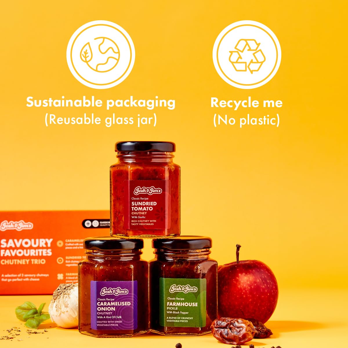 Josh & Jim's - Savoury Chutney Trio with Caramelised Onion, Farmhouse Pickle & Tomato Chutney