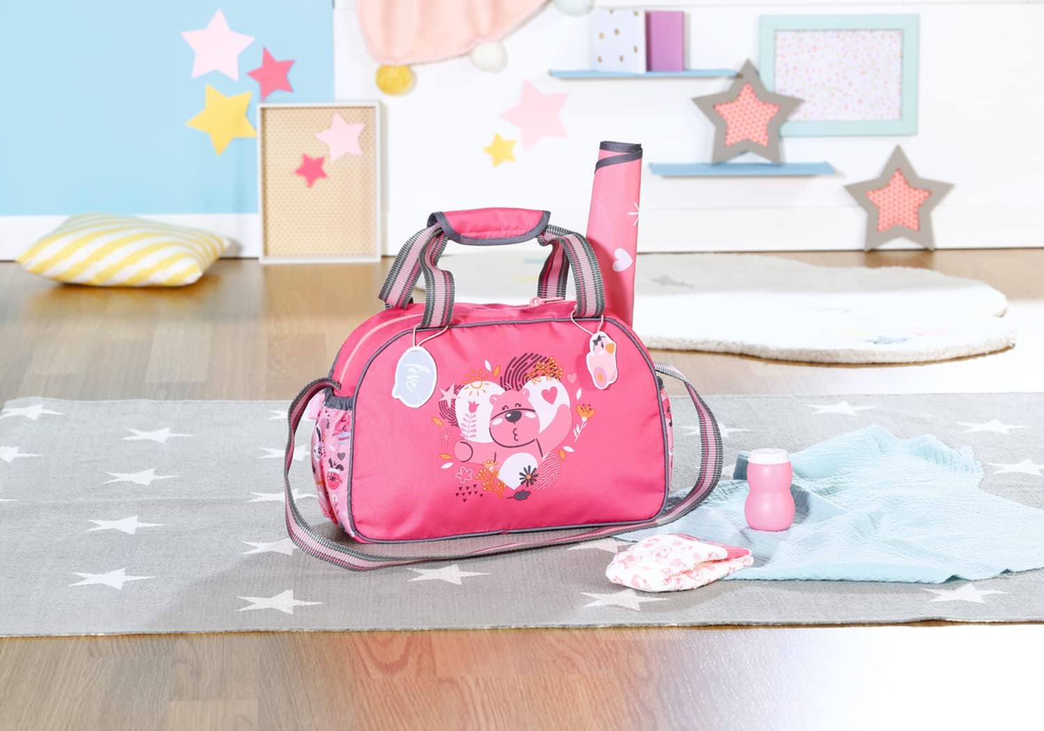 BABY born Doll Changing Bag - Pink Shoulder Bag with Changing Mat, Lotion Bottle & Nappy 9