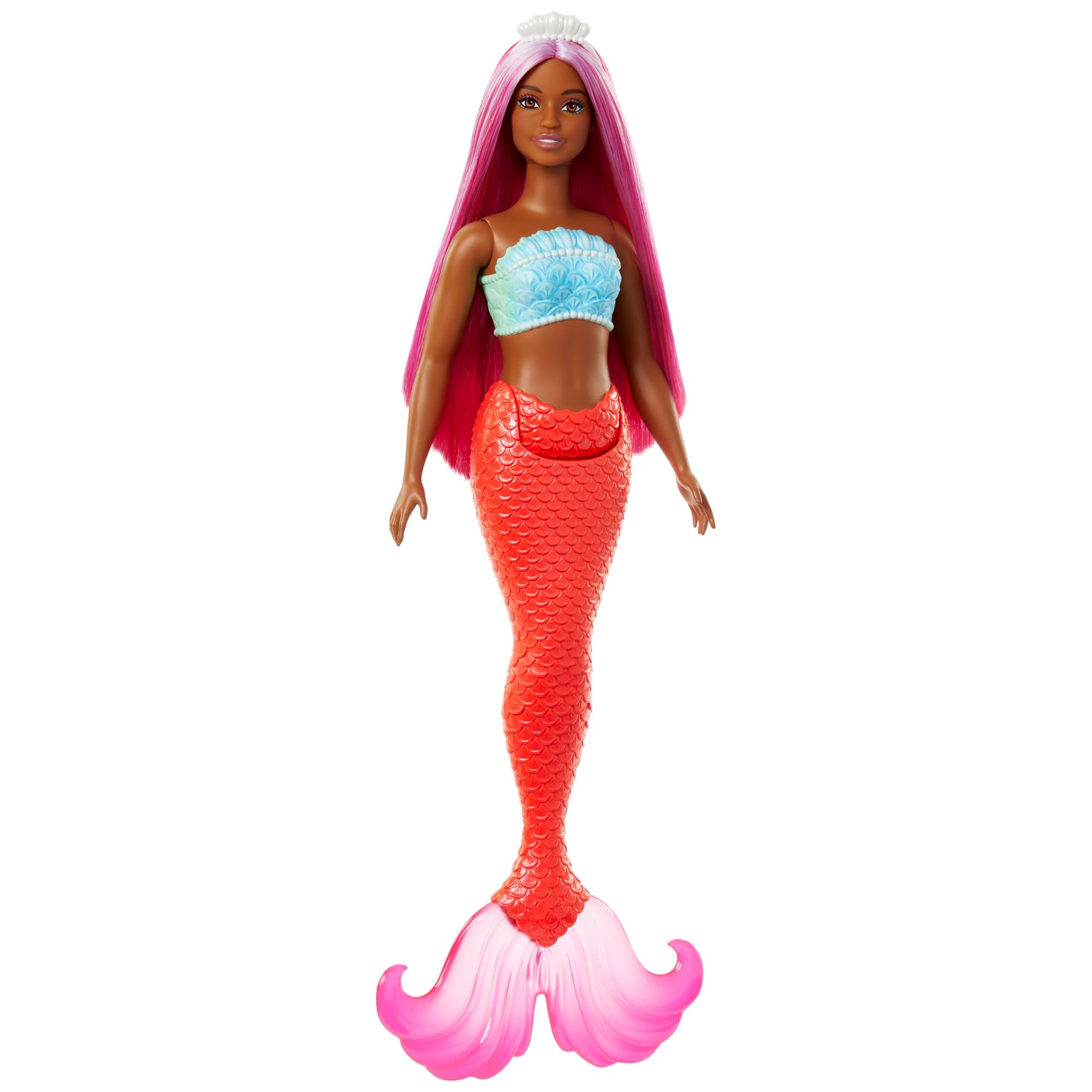 Barbie Mermaid Doll - Curvy Body with Shell Bodice & Tropical Red Tail, 3+ Years