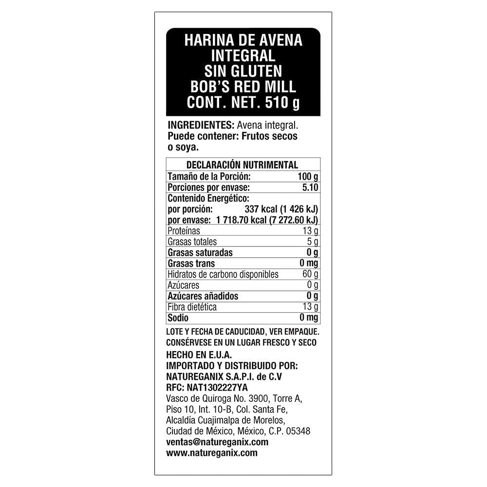 Bob's Red Mill – Glutenfreies Hafermehl, Vollkorn, gentechnikfrei, 510-g-Beutel 5