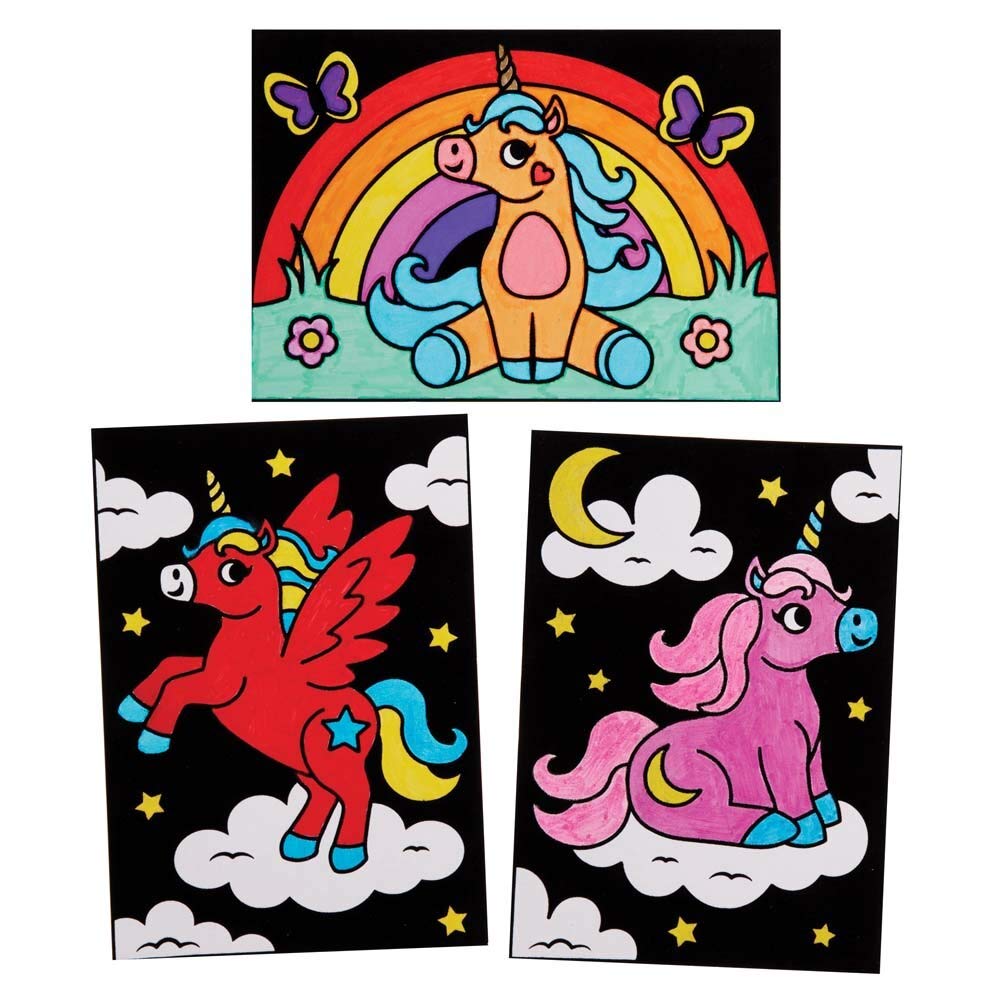 Baker Ross FE258 Unicorn Colour-in Pictures - Pack of 10 Fuzzy Art Craft Set for Kids 4