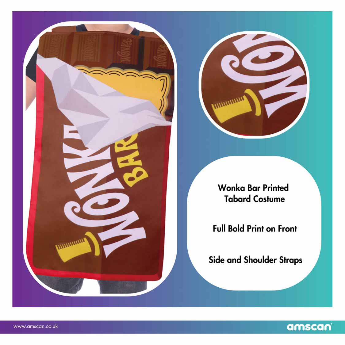 Amscan Kids Officially Licensed Warner Bros. Wonka Bar Tabard Fancy Dress Costume 6