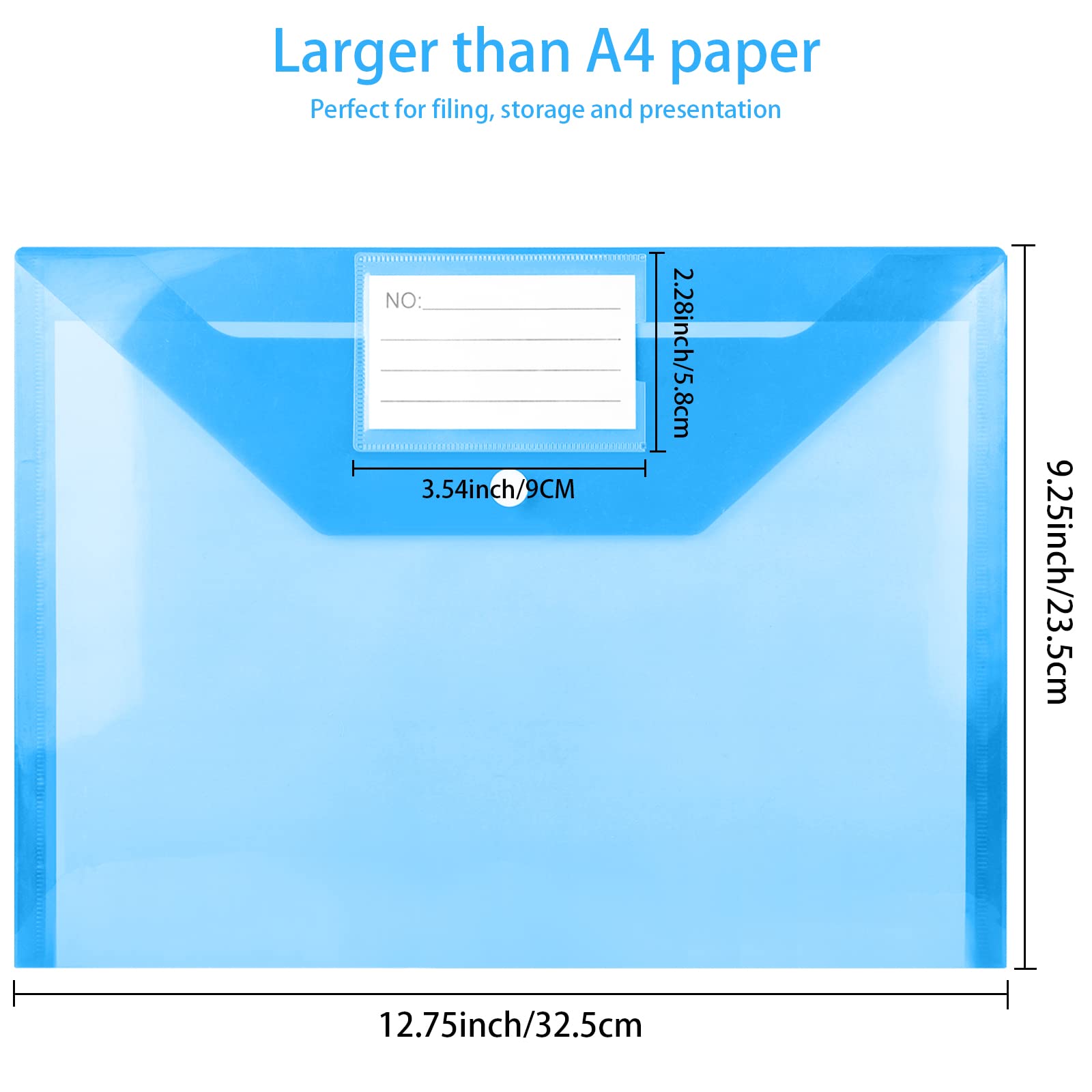 GoodtoU Plastic A4 File Folders with Popper Closure and Label Pocket | Holds 150 Sheets | 12 Pack