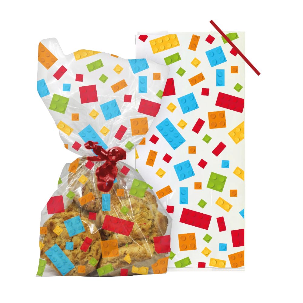Anniversary House Pack of 40 Building Blocks Party Bags | 100% BOPP Material | Includes Twist Ties