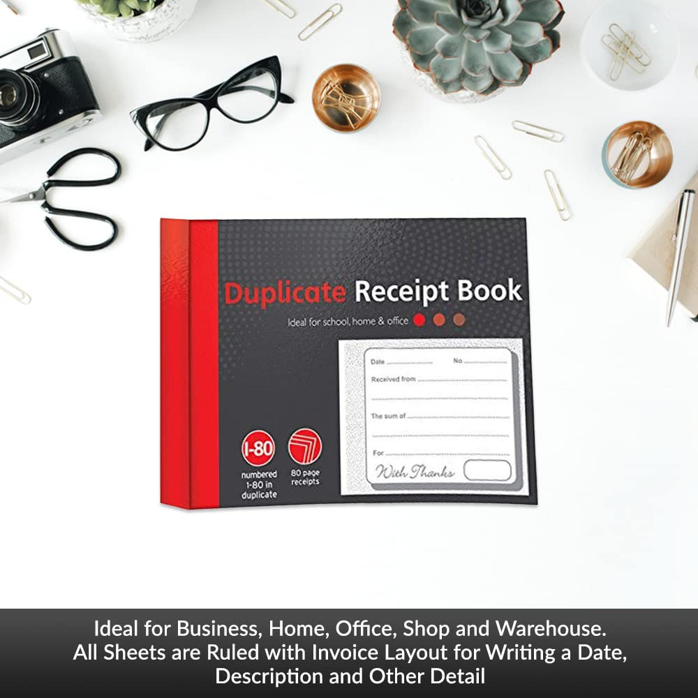 1ABOVE Duplicate Receipt Book - 80 Numbered Duplicate Pages | Half Size (5"x4") | 3 Pack 4