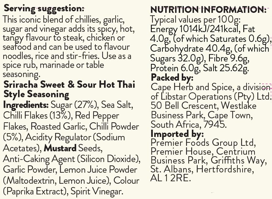 Cape Herb & Spice - Sriracha Chilli Sweet & Sour Hot Thai Seasoning Condiment