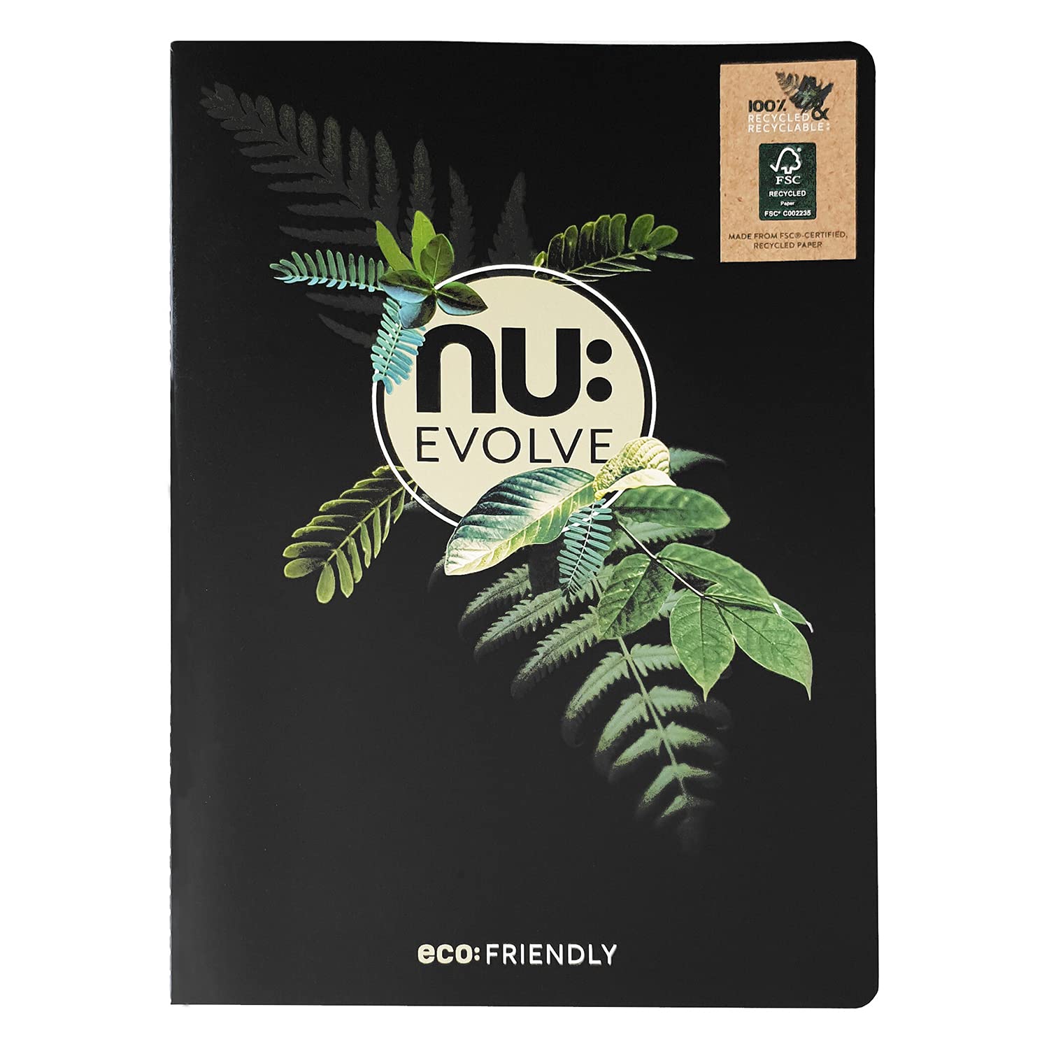 nu: Evolve A4 Stitched Notebook | Recycled FSC Paper | Ruled | Soft Cover | Black