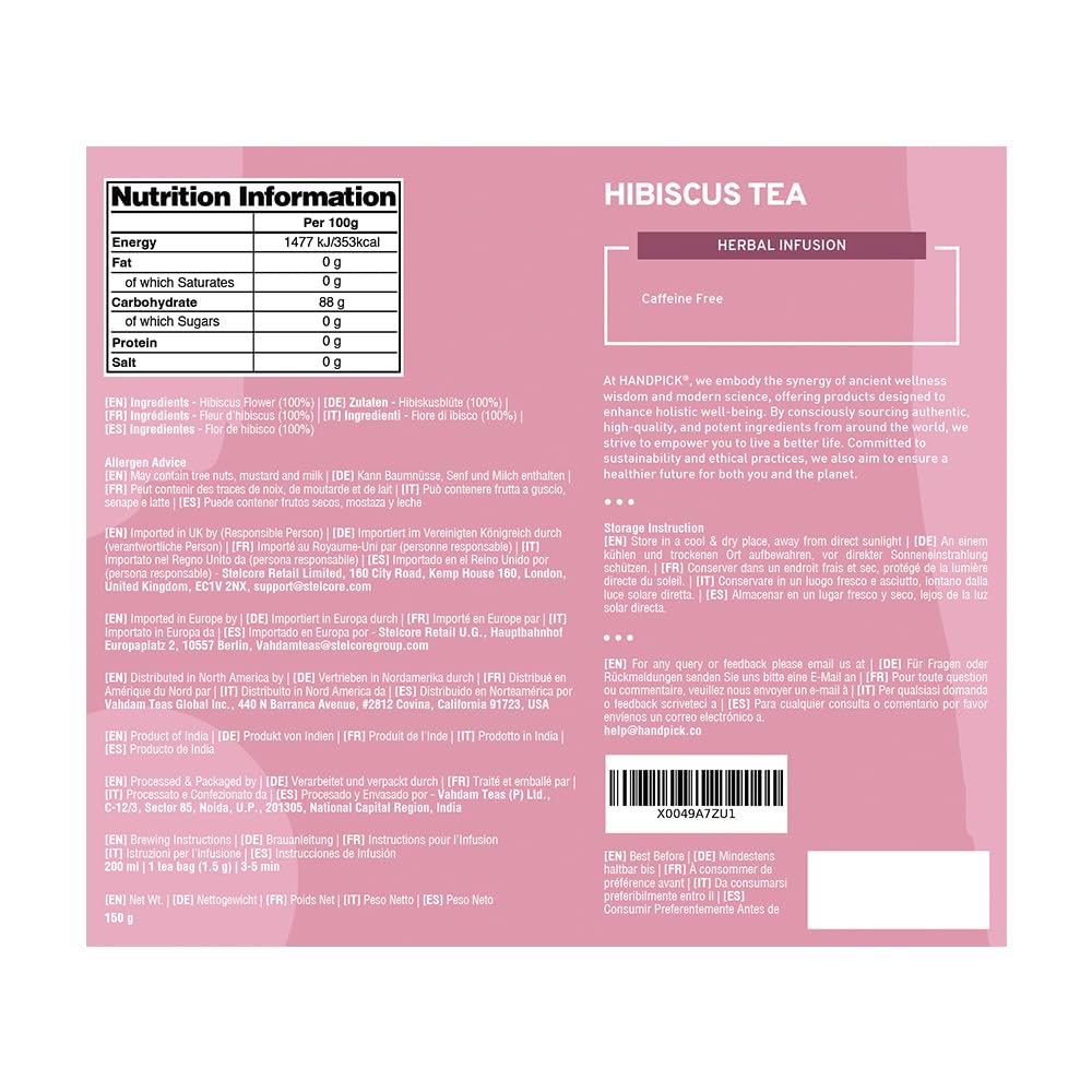 HANDPICK Hibiscus Tea Bags - 100 Count | 100% Pure Herbal Tea | Brew Hot or Iced | Carbon-Neutral & Plastic-Neutral 6