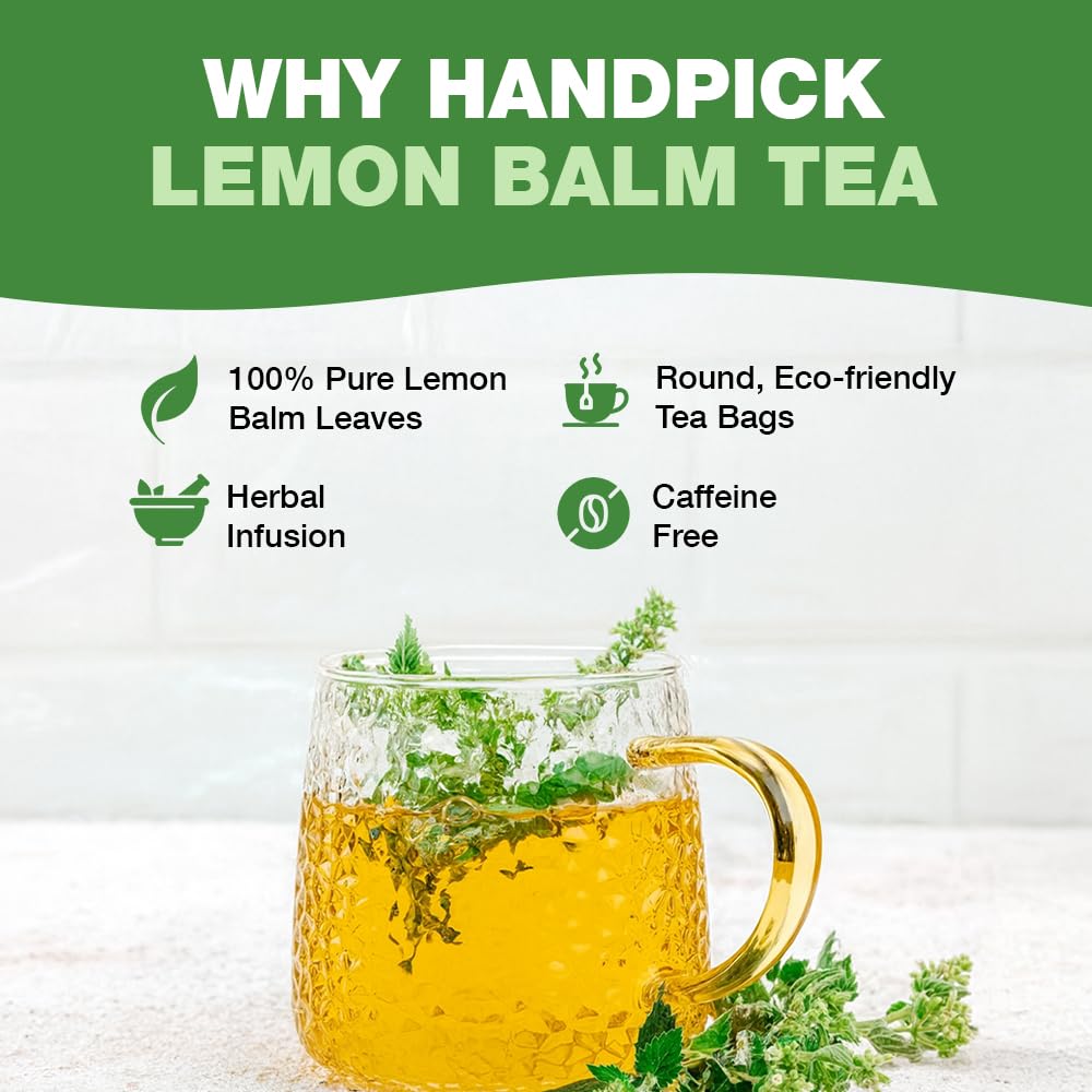 HANDPICK Lemon Balm Tea Bags – 100 Count | Caffeine-Free, Gluten-Free Herbal Tea from India 8