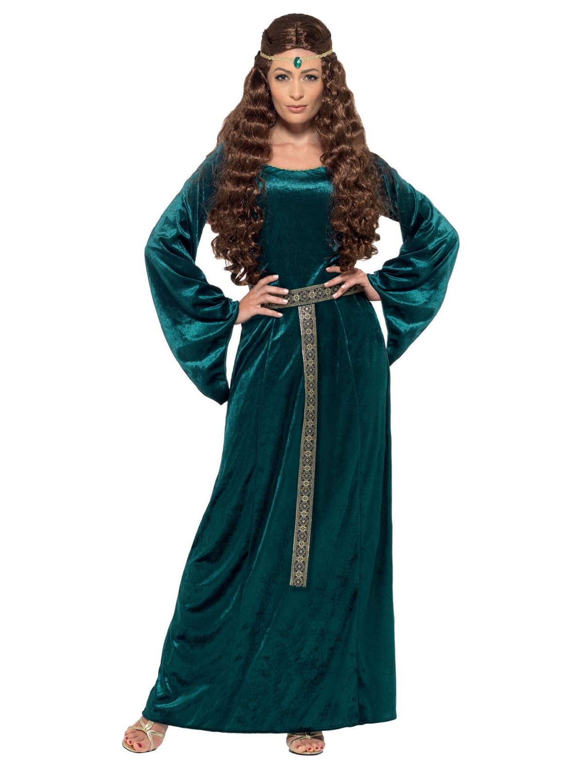 Smiffys Medieval Maid Costume - Green Dress with Headband, Size 8-10