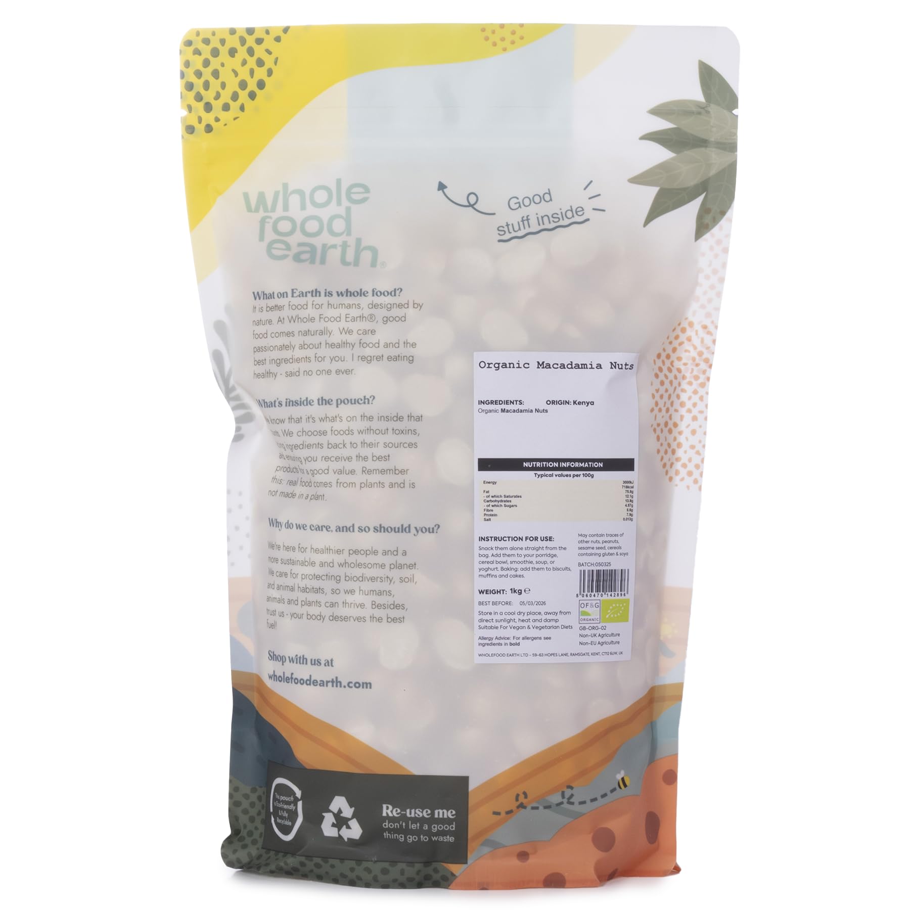 Bio-Macadamianüsse roh 1 kg – gentechnikfrei, vegan, Wholefood Earth