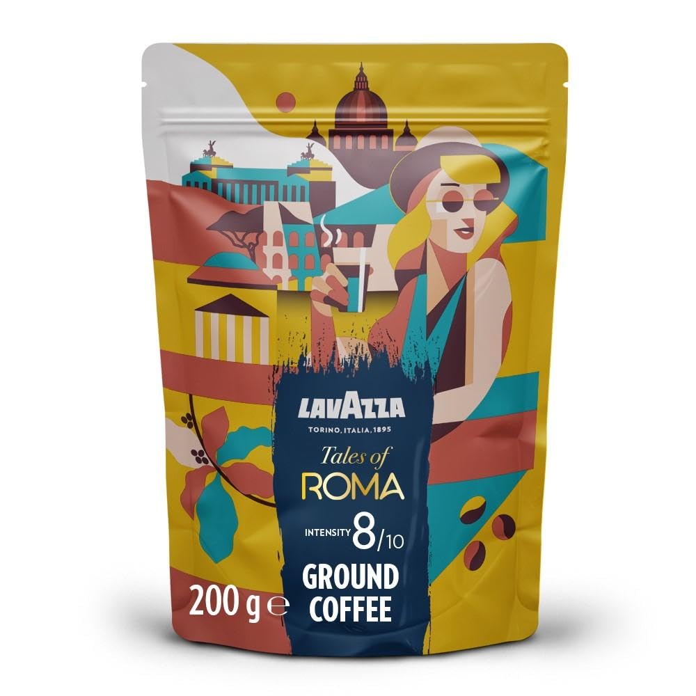 Lavazza Tales of Roma Coffee Ground - Aromatic Notes of Hazelnut and Dark Chocolate, Ideal for Moka Pots, 200 g