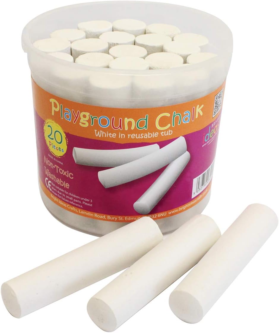 Bright Ideas PK20 Giant Playground Chalk - 20-Pack White Chalk for Outdoor Fun
