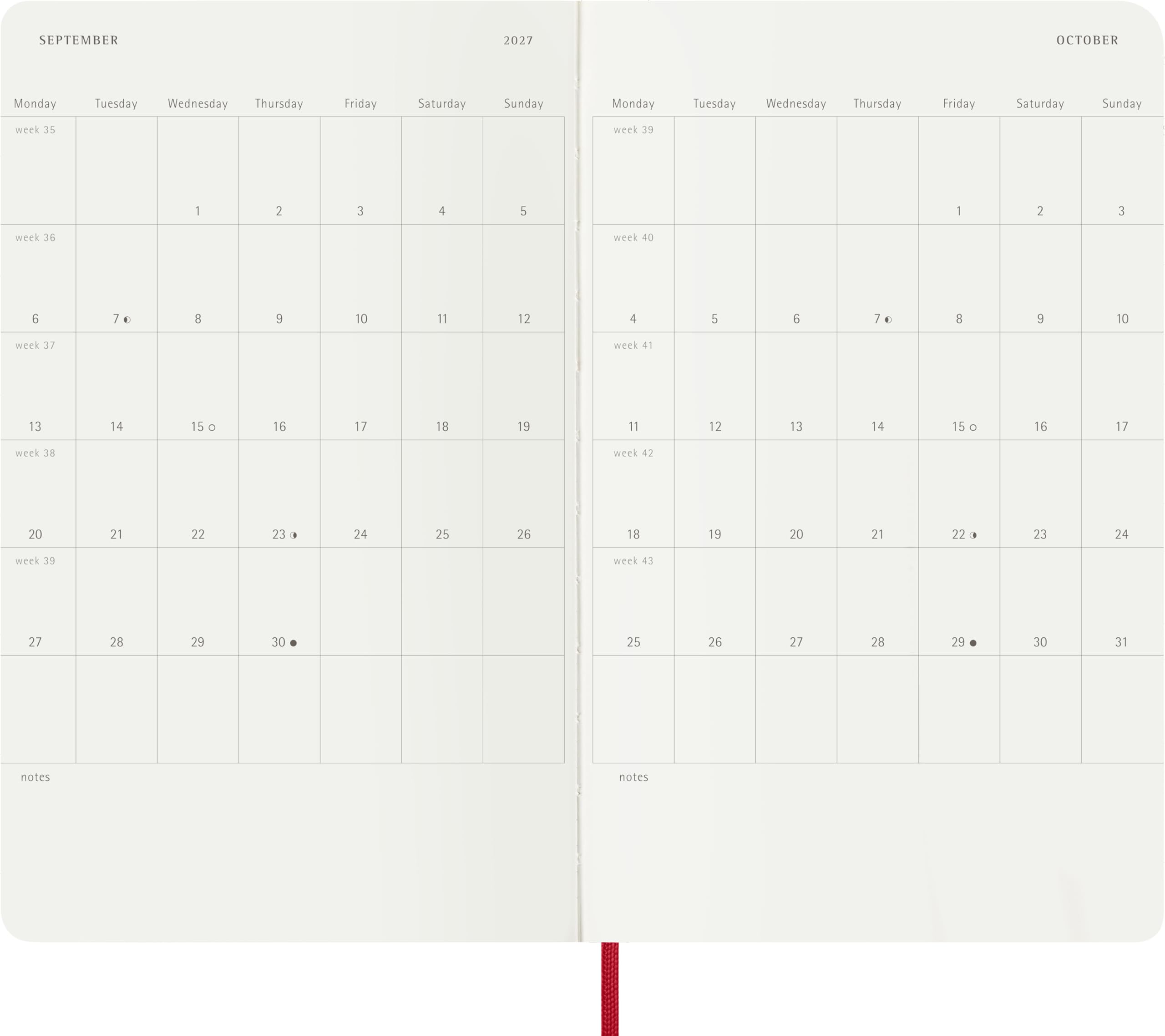 Moleskine 18-Month Weekly Planner 2026-2027 Large Scarlet Red | Ruled Notes Page | Flexibound 5