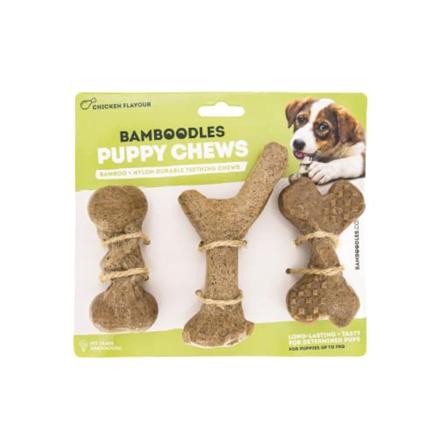 Bamboodles Puppy Chew Toy 3 Pack – Chicken Flavour | Natural Bamboo Fibre & Nylon