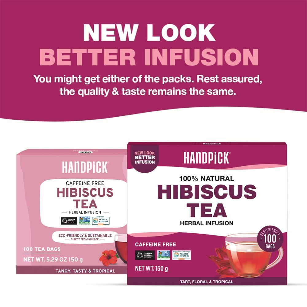 HANDPICK Hibiscus Tea Bags - 100 Count | 100% Pure Herbal Tea | Brew Hot or Iced | Carbon-Neutral & Plastic-Neutral 7