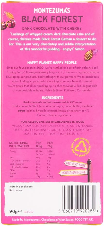 Montezuma's - Schwarzwälder Zartbitterschokolade mit 70 % Kakao und Kirsche, 90 g Tafel 5