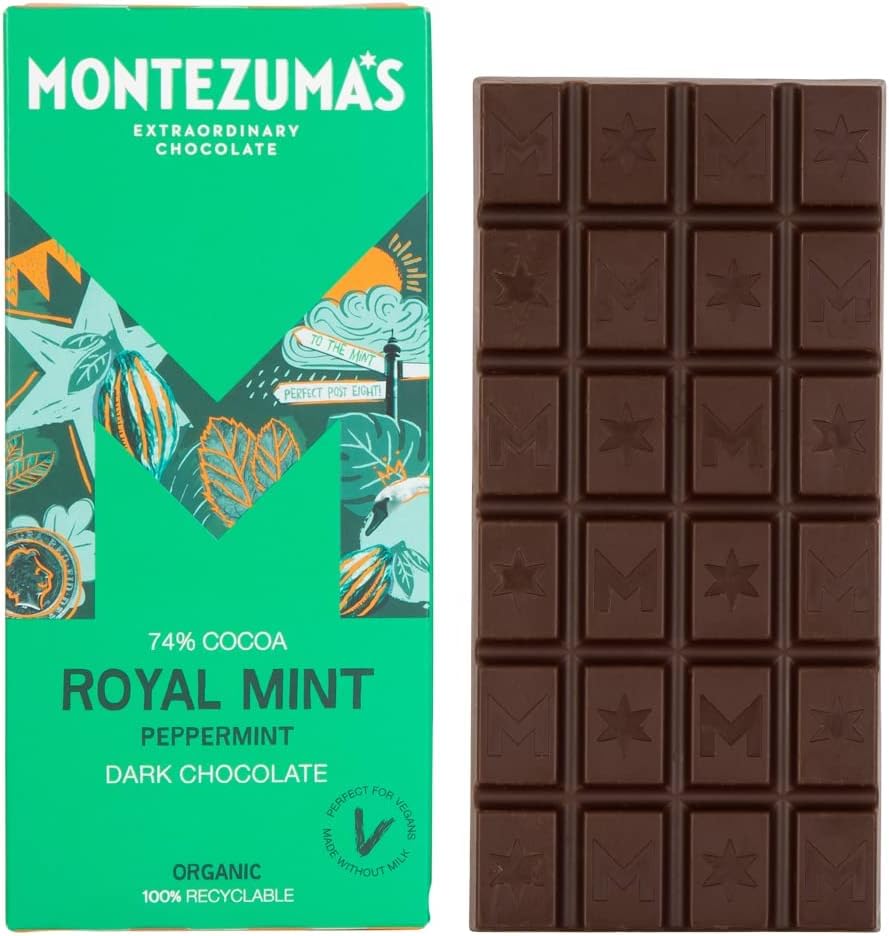 Montezuma - Royal Mint 74% Kakao Zartbitterschokoladentafel, Bio Vegan Glutenfrei 90g