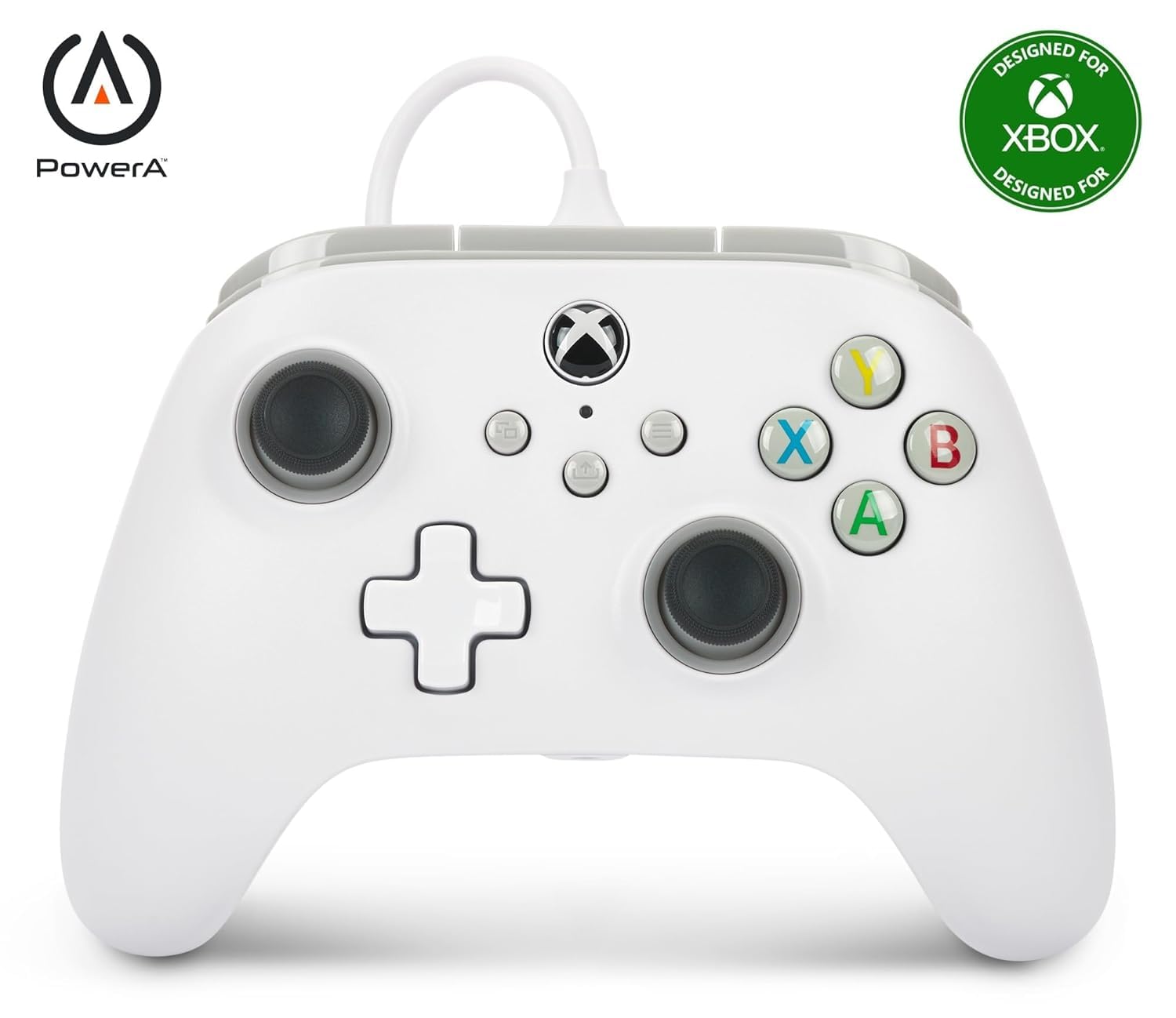 PowerA Wired Controller for Xbox Series X|S, Xbox One, PC - Officially Licensed, Dual Rumble, 10ft Cable, 3.5mm Headset Jack - White