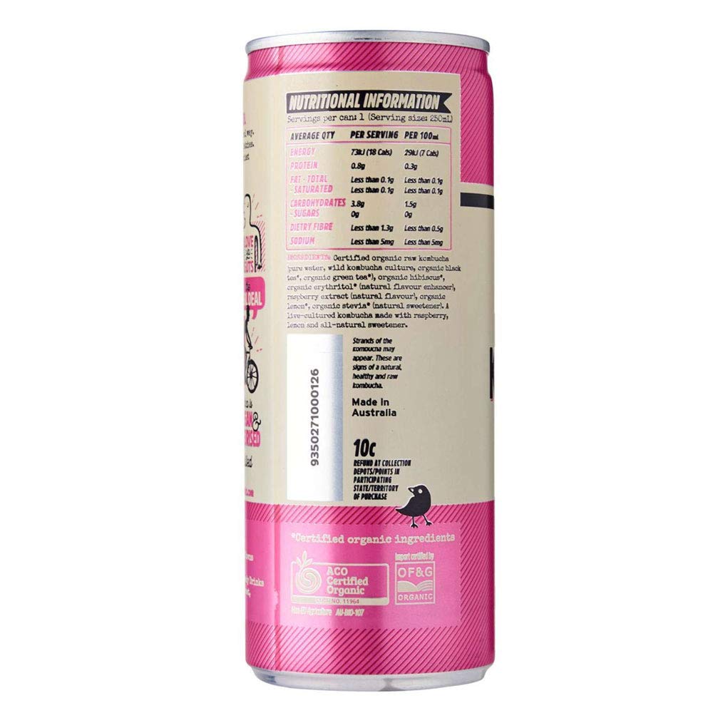 Remedy Raspberry Lemonade Kombucha - No Added Sugar | Organic Acids | 250ml Can