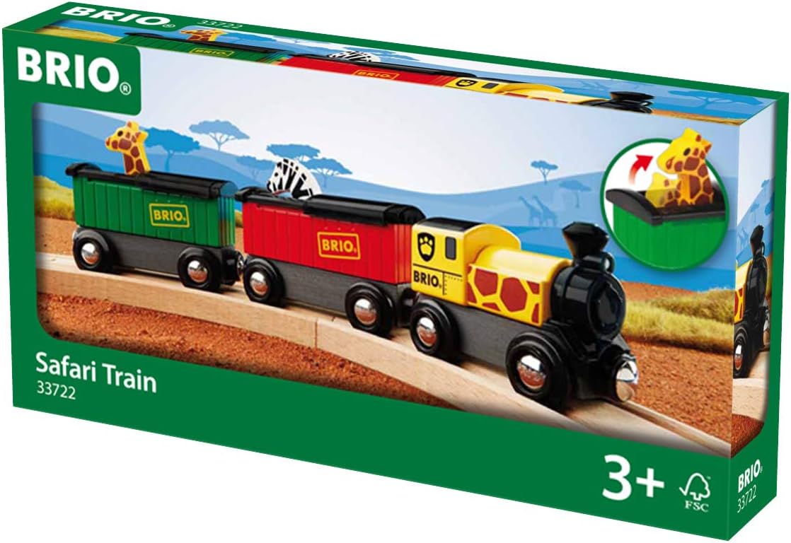 BRIO World Safari Train Set - Wooden Magnetic Train Playset for Kids 3+ 4
