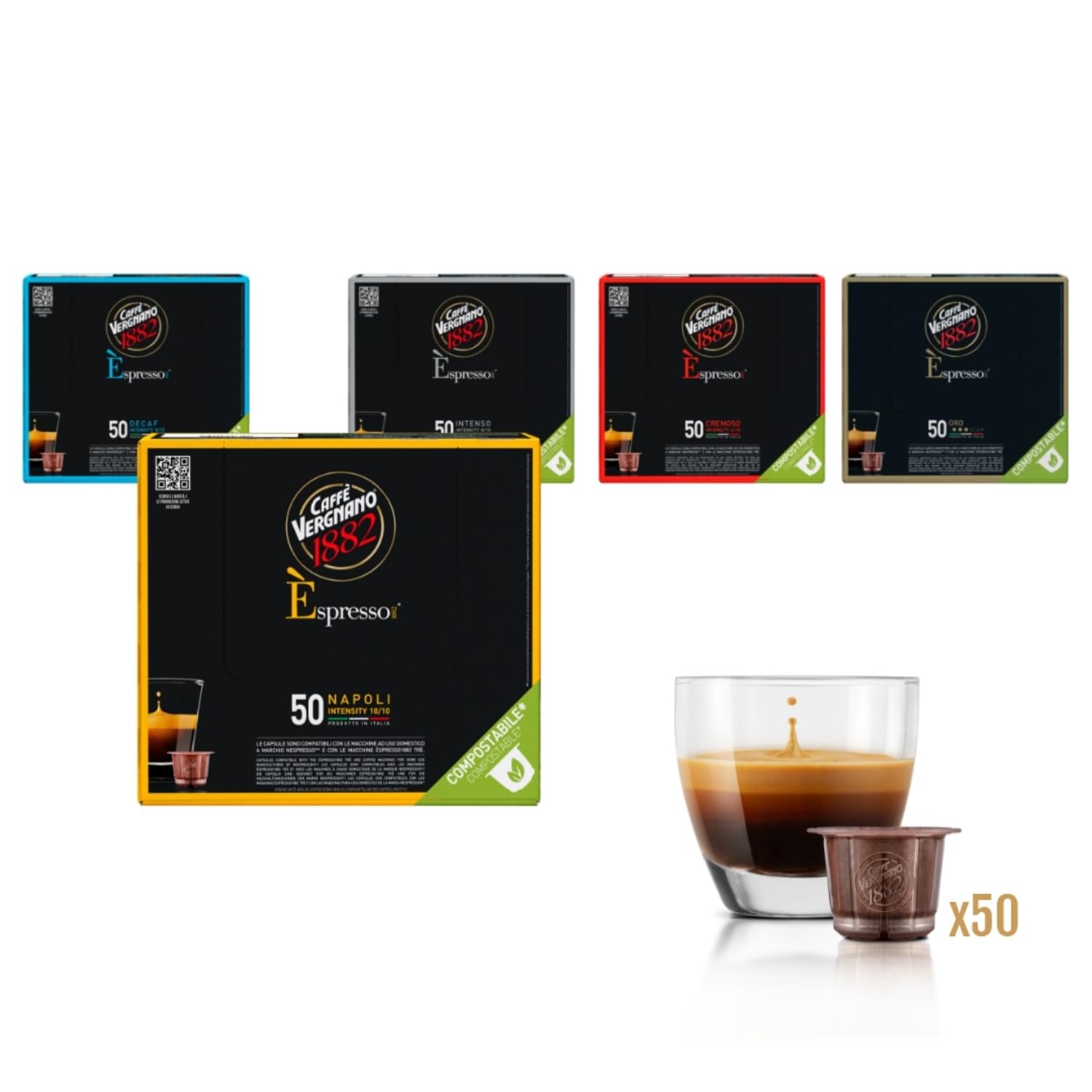 Caffè Vergnano 1882 Èspresso1882 Napoli - Compostable Coffee Capsules Compatible with Nespresso & Èspresso1882 TRÈ 4