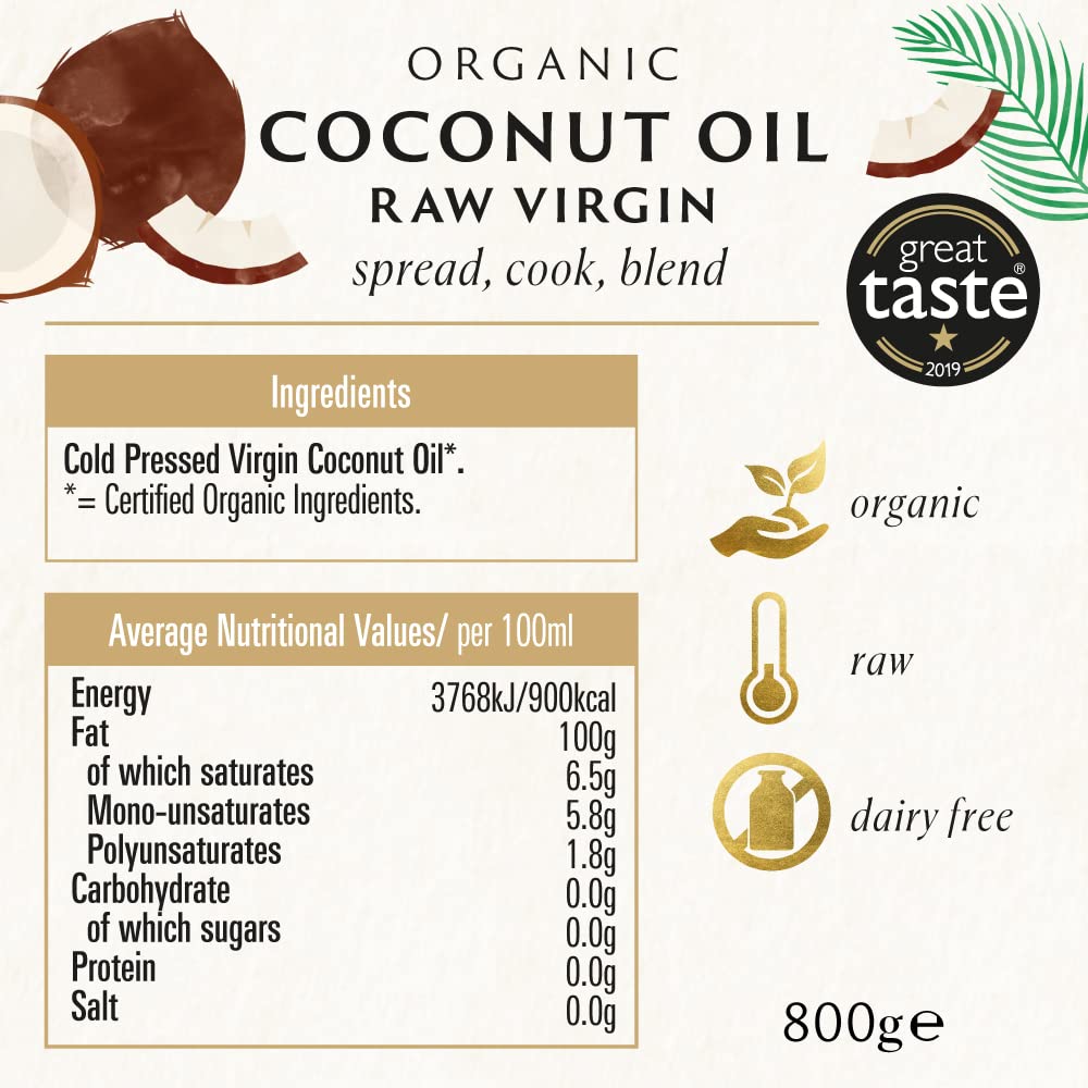 Biona Organic Raw Virgin Coconut Oil (800g) - Great Taste Award Winner 2024 2