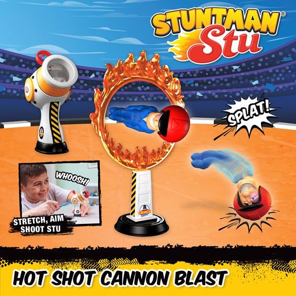 Stuntman Stu Hot Shot Cannon Blast - Sling Shot Action Playset for Kids 6