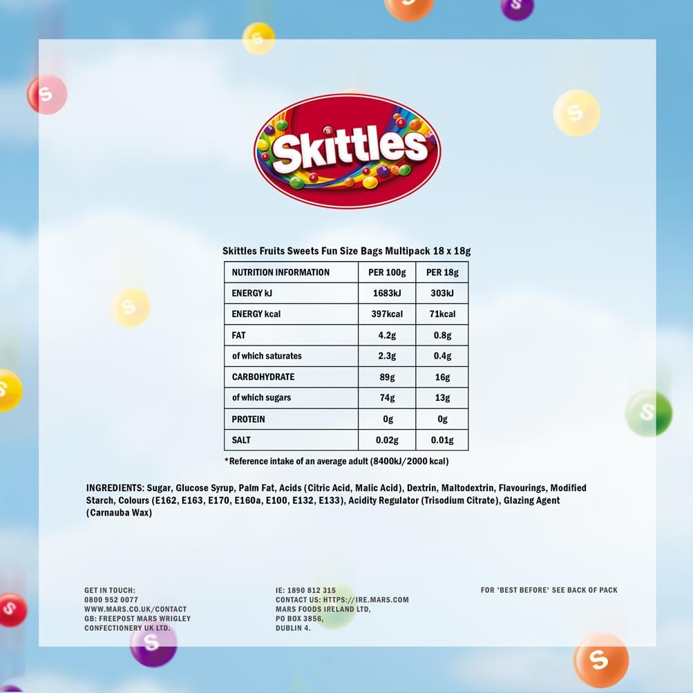 Skittles Fruit Funsize Kaubonbons 324g