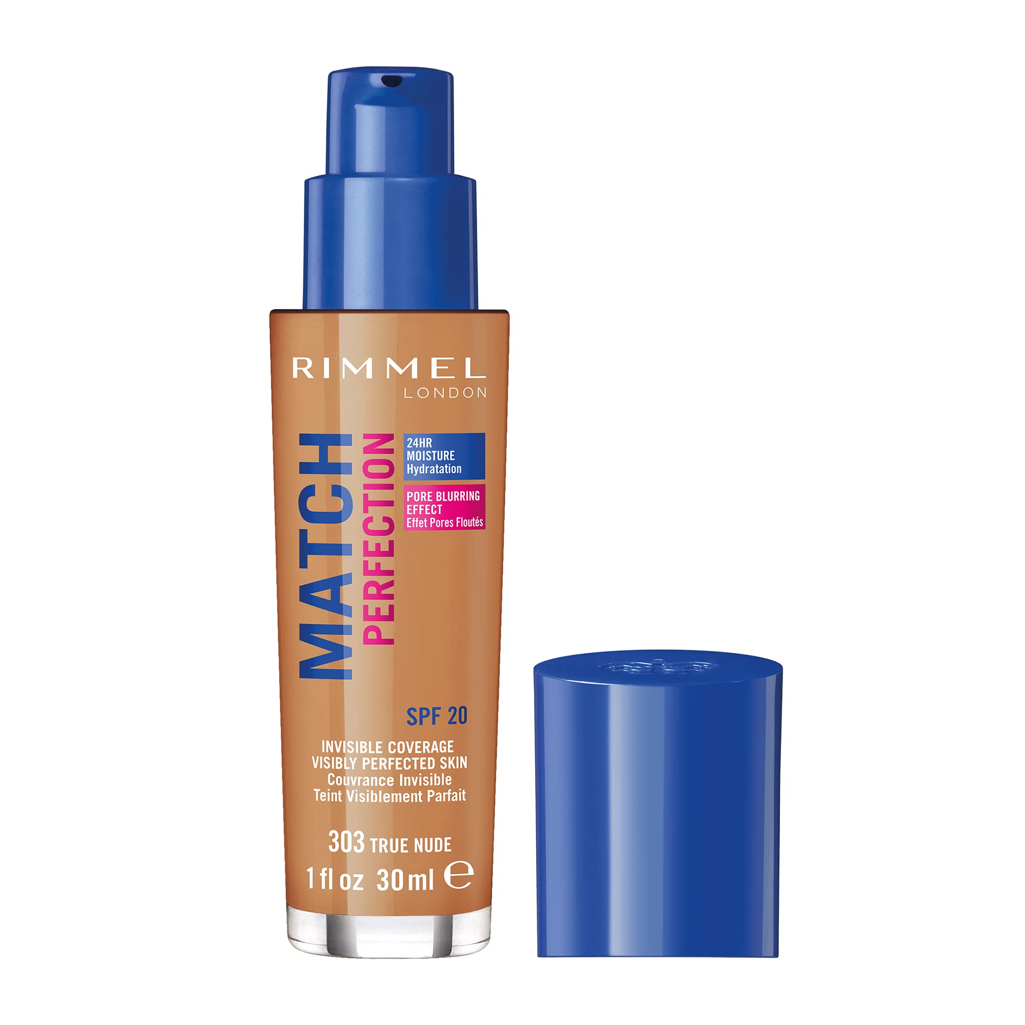 Rimmel Match Perfection Foundation - Light Perfecting Liquid Foundation SPF 20, True Nude 303, Medium Coverage, 24hr Hydration