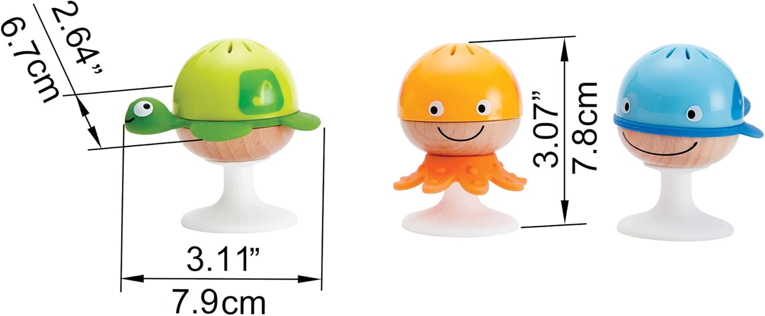 Hape Stay-Put Rattle Set - 3 Sea Animal Suction Rattles for Babies