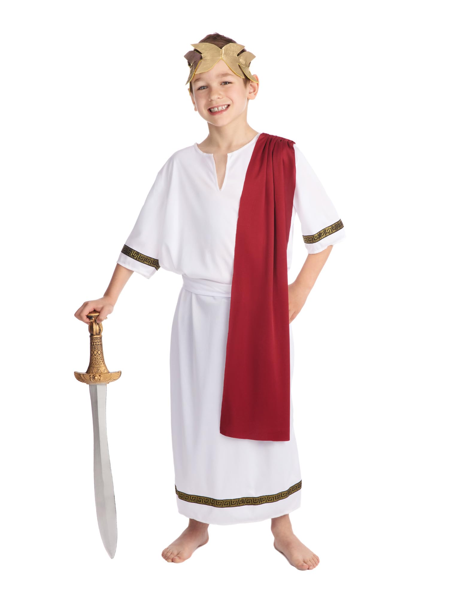Bristol Novelty Roman Toga Costume - White and Red for Kids Ages 4-14 8
