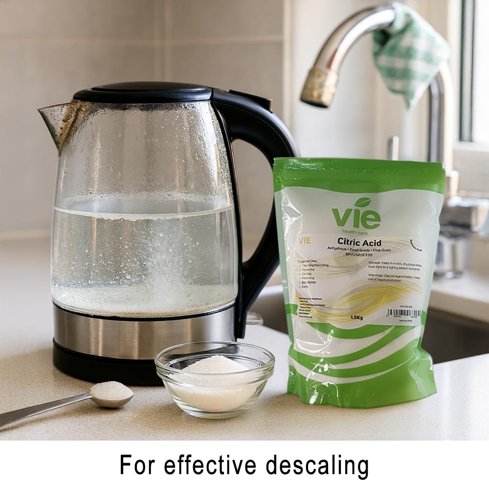 VIE Zitronensäure – reines wasserfreies Pulver, 1,8 kg, zum Reinigen, Entkalken und für den Heimgebrauch 5