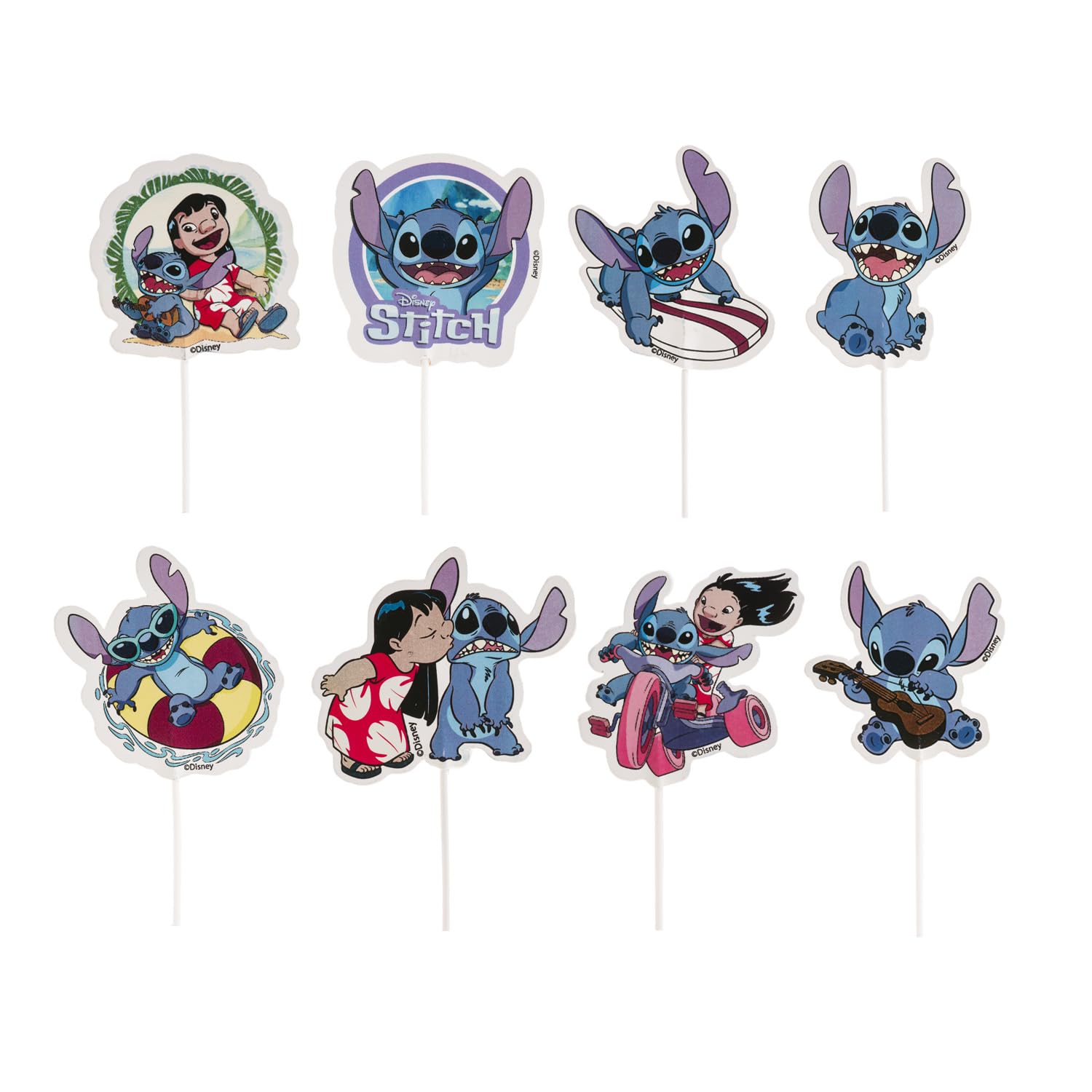 dekora Lilo & Stitch Paper Cake Toppers - 16 Count, 8 Designs | 11 x 5 cm