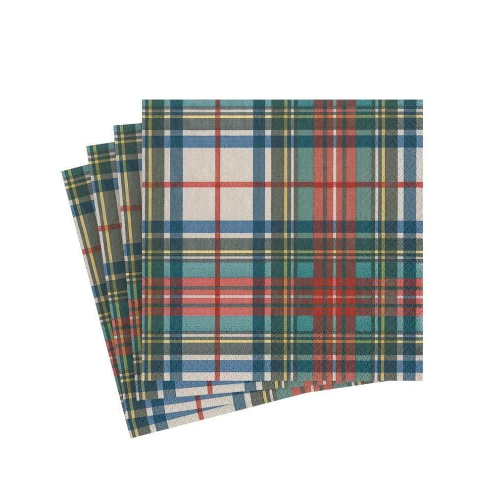 Caspari Stewart Tartan Triple-Ply Paper Cocktail Napkins - 20 Per Package