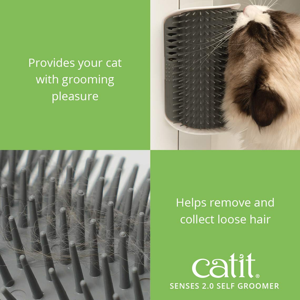 Catit Senses 2.0 Self Grooming Brush for Cats | Wall-Mounted, Collects Loose Hair | Gray