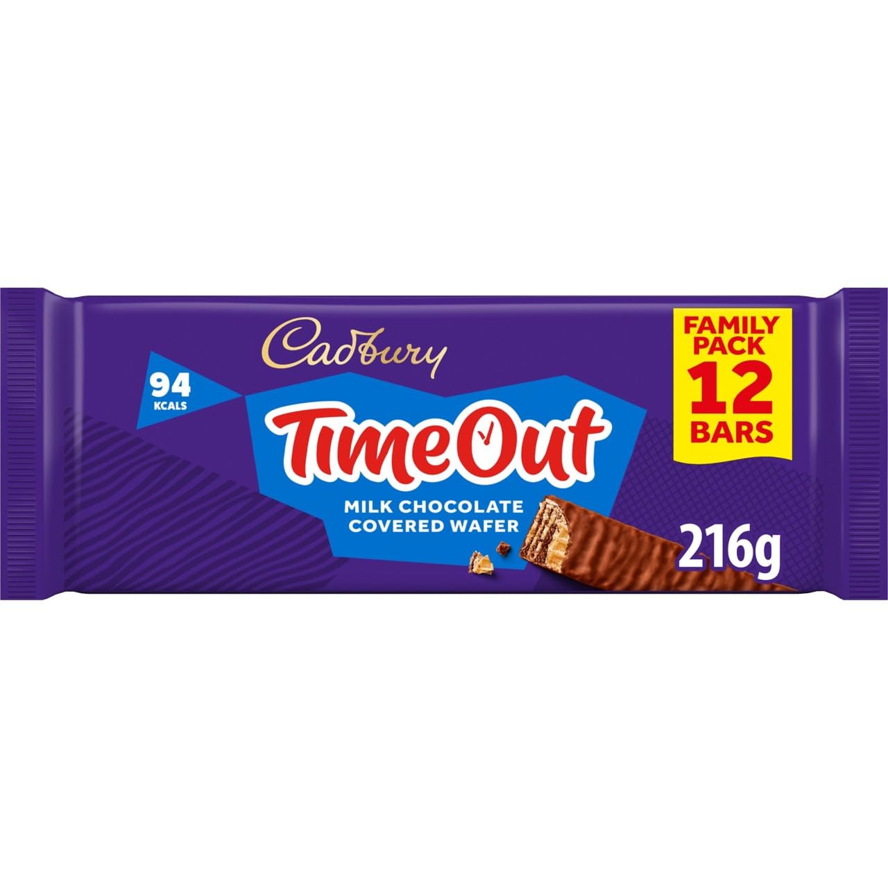 Cadbury Timeout Milk Chocolate Covered Wafer Bars, Crispy Wafer Fingers in Smooth Cadbury Milk Chocolate, 12 x 18g