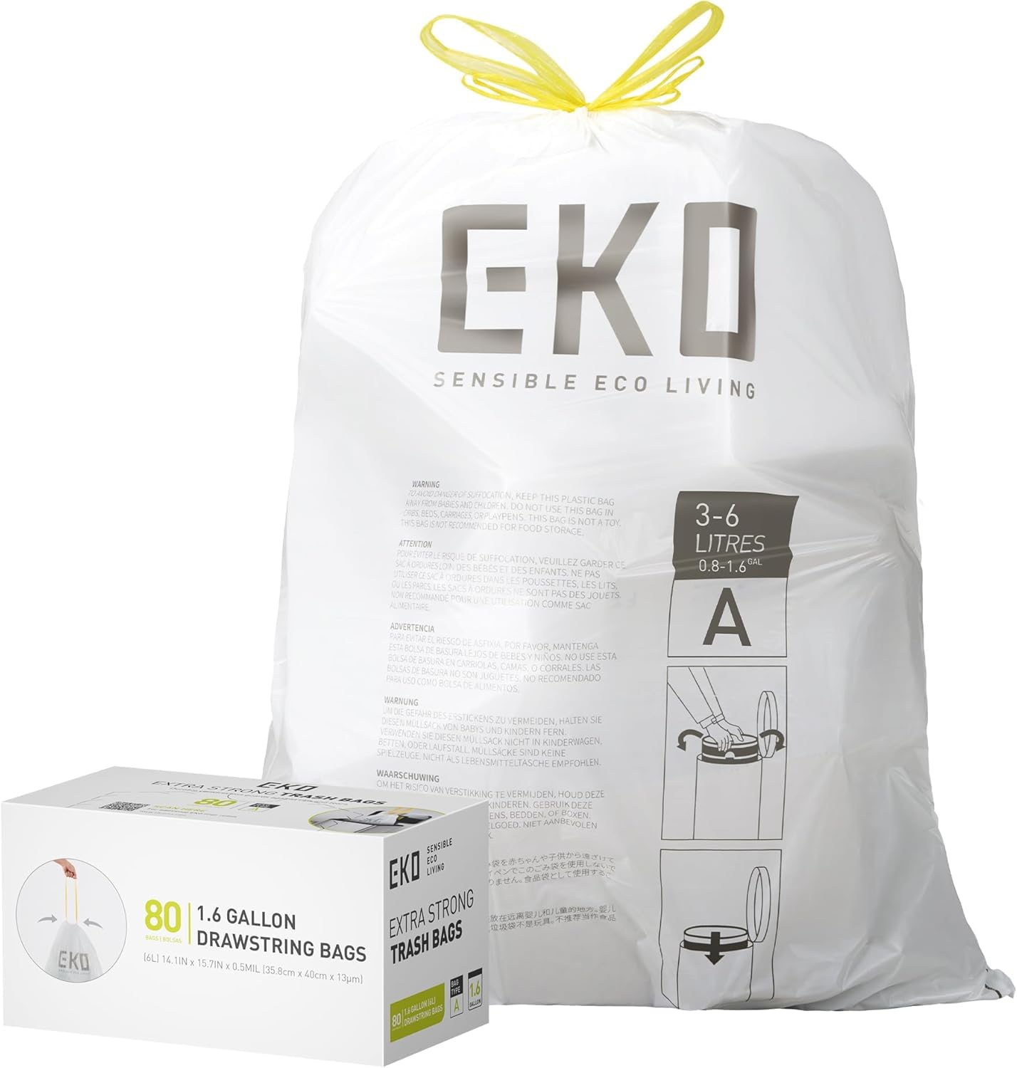 EKO – Extra starke, strapazierfähige Müllbeutel, 3–6 l, weiße Müllsäcke