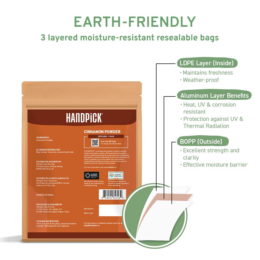 HANDPICK - Zimtpulver (200 g/7 oz) gentechnikfreier und roher gemahlener Zimt im wiederverschließbaren Beutel 4