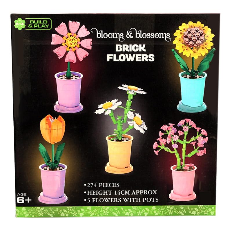 Atoz Blooms & Blossoms Brick Flowers Building Set - 274 Pieces | 5 Flower Designs | Ages 6+